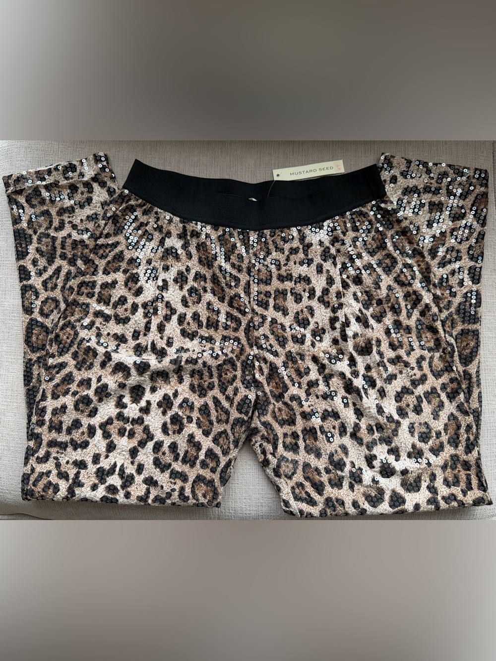 Mustard Seed Leopard Sequin Pants - Black and Brown